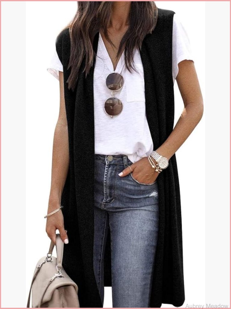 Sleeveless Knit Cardigan Duster Open Front Long Vest Women Lightweight Outwear
